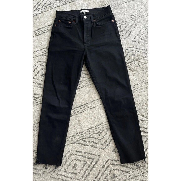RE/DONE High Rise Black Stretch 70s Stove Pipe Jeans Button Fly Raw Hem Size 28 - Picture 7 of 15